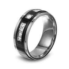 Men S 1 4 Ct T W Diamond Two Tone Stainless Steel Wedding Band Zales Outlet Stainless Steel Wedding Bands Black Engagement Ring Engagement Rings Couple