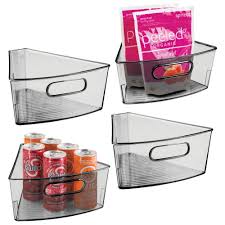 Small organized spaces ~ lazy susan cabinet for spices. Mdesign Kitchen Cabinet Lazy Susan Storage Organizer Bin With Front Handle Small Pie Shaped 1 8 Wedge 4 Deep Container Food Safe Bpa Free 4 Pack Smoke Gray Buy Online In