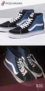 The first high top skate shoe with the classic side stripe detail and padded collar. Sk8 Hi Navy White Vans Vans White Vans Vans High Top Sneaker