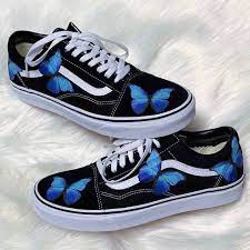 Blue Butterfly Oldskool The Custom Movement In 2021 Vans Shoes Fashion Butterfly Shoes Cute Shoes