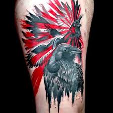 This full arm tattoo is picturesque and pristine. Black And Red Ravens Tattoo Idea Trash Polka Tattoo Ink Master Tattoos Trash Polka