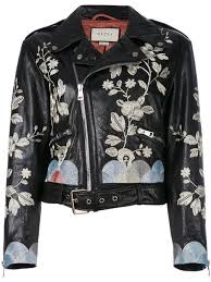 Gucci Embroidered Biker Jacket Jackets Leather Jackets Women Designer Leather Jackets