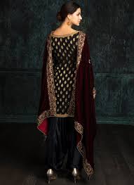 Black And Silver Punjabi Suit Black Brocade Punjabi Suit With Wine Shawl Punjabi Dress Indian Fashion Fashion
