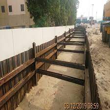 The steel sheeting guide frame system introduces open channel panels that allow steel sheets to be inserted through the channels and pushed to the excavation the system's utilization of steel sheets also helps to accommodate crossing utilities, such as the 48 line that would cross this excavation. Trench Shoring Centaur