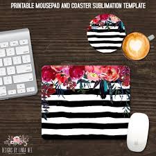 Black And White Striped Mouse Pad Sublimation Design Watercolor Floral Mouse Pad And Coaster Desk Set Black And White Striped Customizable Coaste Mouse Pad Design Crafty Gifts Floral Watercolor