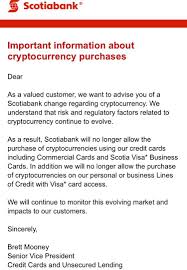 If you have multiple cryptocurrencies, the exchange rates would fluctuate with each other and it would be very. I Just Got This Email From Scotiabank Regarding Crypto Bitcoinca