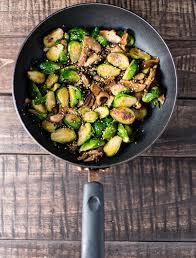 Brussels Sprout Mushroom Sesame Stir Fry Stir Fry Recipes Healthy Brussel Sprouts Stuffed Mushrooms