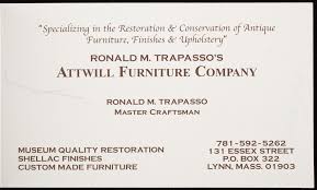 Business card for Attwill Furniture Company, antiques, 131 Essex Street,  P.O. Box 322, Lynn, Mass., undated