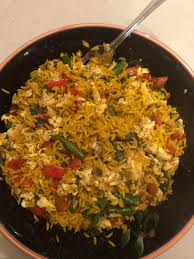 Cook using the 'white rice' function (or regular function if there is not a white rice option). Homemade Yellow Rice Mixed With Red Bell Peppers Scrambled Eggs Green Onions Green Beans Food
