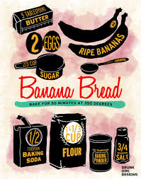Illustrated Recipe Banana Bread Kitchen Print Recipe Art Kitchen Art Food Art Food Illustration Food Illustrations Banana Bread Recipes Food Print
