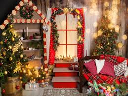 Warm Christmas House Cosy Gold Decor Vinyl Photography Backdrops New Year Gifts Photo Booth Backgrounds For Magi Christmas House Christmas Backdrops Gold Decor