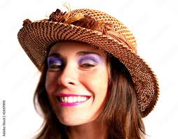 beautifully smiling southern belle in fashion hat and makeup Stock Photo