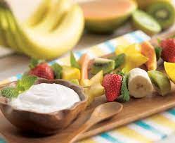 Fresh Tropical Fruit Kabobs With Mint Dip Recipe With Cottage Cheese Daisy Brand Recipe Fruit Kebabs Peppermint Recipes Fruit Recipes