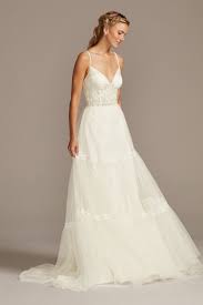 Corset Bodice Tiered Chiffon A Line Wedding Dress Petite Wedding Dress A Line Wedding Dress Davids Bridal Wedding Dresses