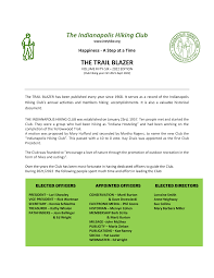 The Indianapolis Hiking Club THE TRAIL BLAZER