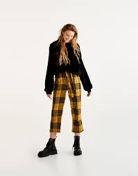 Pull Bear Woman Clothing Trendy Checked Culottes With Belt Mustard 09681366 I2017 Cool Outfits Clothes Trendy Outfits