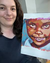 My Fresh Paint students did such a good job capturing the sparkle in this  little boy's eyes as well as his beautiful smile. Many of them told me that  they were intimidated