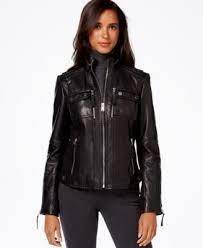 Michael Michael Kors Knit Side Leather Bomber Jacket Jackets Blazers Women Macy S Leather Bomber Jacket Jackets Blazer Jackets For Women