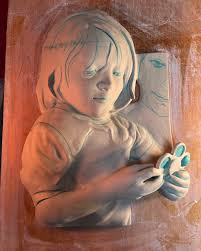 At The Shelter” unfinished and drying for the kiln. A boy and his Mom  passing time waiting outside for lunch. #ceramics #relief sculpture  #homeless portraits #clay portraits #social justice art #portraits  @holter_museum_of_art @