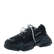 Balenciaga Black Mesh And Leather Triple S Platform Sneakers Size 42