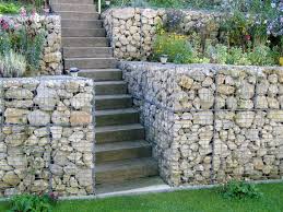 Gabion retaining walls, rock filled retaining walls. Gabion Construction Ludwig Kunststoffe Sloped Garden Steep Gardens Landscaping Retaining Walls
