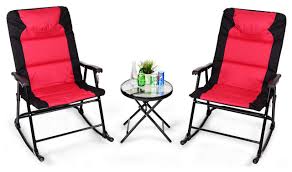 Flamaker patio rocking chair zero gravity chair outdoor folding recliner foldable lounge chair outdoor pool chair for patio, poolside and camping (beige) 4.1 out of 5 stars 232 $59.99 $ 59. Costway 3 Pcs Outdoor Folding Rocking Chair Table Set Bistro Sets Furniture Red Contemporary Outdoor Lounge Sets By Goplus Corp