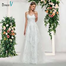 This strapless, lace wedding dress is the perfect gown for the bride aiming for a more causal look on her wedding day. Dressv Elegant Ivory Sleeveless A Line Appliques Wedding Dress Floor Length Simple Bridal Gowns Lace Up Wedding Dresses Buy At The Price Of 179 47 In Aliexpress Com Imall Com