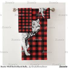 Black And White Buffalo Plaid Bathroom Decor Rustic Wolf Red Black Buffalo Check Plaid Buffalo Check Plaid Black And Red Towel Set