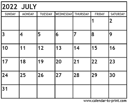 July 2022 Calendar Printable