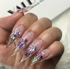 Stiletto Black And Clear Nails Nails Clear Nails Stiletto Nails Acrylics Nails Stiletto Nails Glitter Clear Glitter Nails Encapsulated Nails
