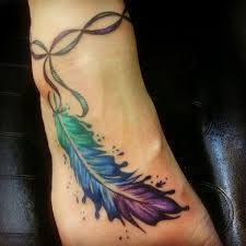 Ankle Feather Tattoo With My Children S Birthstone Colors Birthstone Tattoo Tattoos Peacock Feather Tattoo