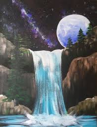 Waterfall Painting Step By Step Painting Tutorial For Beginners Waterfall Paintings Black Canvas Paintings Step By Step Painting