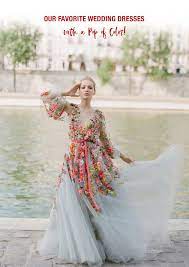 Our Favorite Wedding Dresses With A Pop Of Color Green Wedding Shoes Wedding Dresses Unique Floral Wedding Gown Colored Wedding Dresses