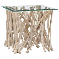 Atelier Coastal Retreat Glass Top Side Table With Teak Branch Base Glass Top Side Table Glass Top Dining Table Side Table