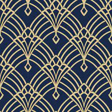 Inspired by authentic vintage wallpaper, intricate flowers and ornamental patterns are digitally reproduced in an updated color palette and scale. Waldorf Deco Wallpaper Navy Gold World Of Wallpaper 274447