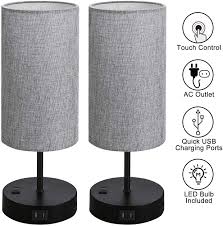 Gray nightstand lamps grey nightstand is one of the tables made of poplar wood pickles, thanks to this upgrade can multiply the impact of your home decor. Set Of 2 Touch Control Bedside Table Lamp 3 Way Dimmable Nightstand Lamps With 2 Usb Charging Ports 1 Ac Outlet St64 E26 Led Bulbs Included Grey Fabric Cylinder Shade Ideal For Bedroom Living