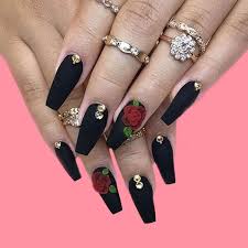 Pink And Black Acrylic Nail Ideas 40 Cool Matte Black Coffin Nail Ideas To Try Page 11 Of 40 Showmybeauty Black Acrylic Nails Matte Black Nails Black Coffin Nails