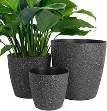 Use large plastic planters to accent a deck or patio, or extra large outdoor fiberglass planter pots to create some privacy. Amazon Com Worth Garden Plastic 14 Inch 11 9 Round Planter Black Large Resin Flower Pot Set Of 3 Outdoor Indoor With Drainage Hole Luxury Container For Plants Patio Deck Light Unbreakable