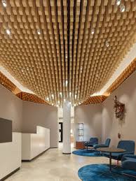 Modern Ceiling Design Idea 4362 Square Wooden Dowels Cover The Ceiling Of This Watch Showroom Ceiling Design Modern Ceiling Design False Ceiling
