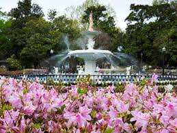 Savannah georgia beautiful fountain tourist place illustration. Happy First Day Of Spring D A Ratliff