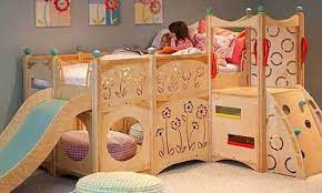 Check out these free diy loft bed plans, so you can build a bed high above with room below for a desk, table, storage, or toys. Bunk Bed Plans With Slide Cool Kids Bedrooms Kid Beds Kids Bunk Beds