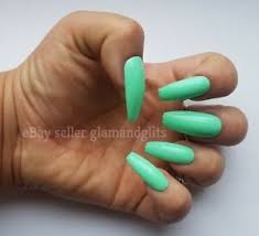 24 Hand Painted Gel False Nails Mint Green Coffin Stiletto Square Oval Ebay