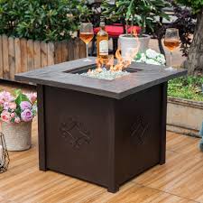 Wood fire pit table top cover. Nuu Garden 30 In Steel Fire Pit Table With Cover Overstock 32063167
