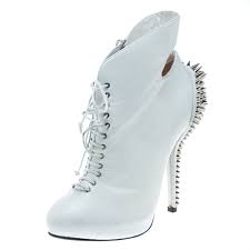Giuseppe Zanotti White Leather Spike Embellished Heel Cut Out Ankle Boots Size 37 5