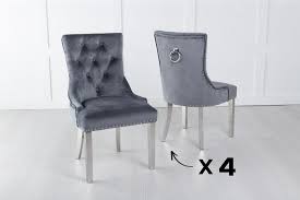 Whether you value the colour for its subtlety, or you're looking to create something sensational, our expansive selection is sure to include something to your tastes. Set Of 4 Grey Velvet Dining Chair With Knocker Chrome Legs Scoop Back Cfs Furniture Uk