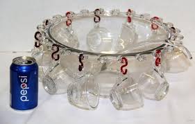 Glass punch bowl with cups. Glass Punch Bowl 12 Cups And Glass Ladle Hooks Big Al S Auction