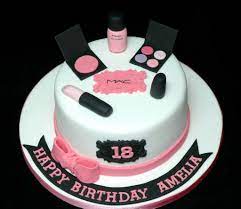An 18th Birthday Mac Makeup Cake With Lipstick Nail Varnish And Eye Shadow Palette Decoration Fondant Cake Designs Make Up Cake Birthday Cakes For Her