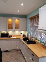 For all these vogue flat pack units. What Colour Kitchen Walls Grey Units Oak Worktops Houzz Uk