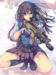 Tanks, swords, laser weapons, mecca, etc. Hd Wallpaper Knee Highs Anime Gun Anime Girls Glasses Blue Eyes Weapon Wallpaper Flare