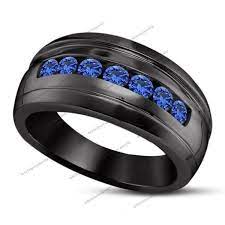 Fantastic Men S Wedding Band Ring 0 42ct Blue Sapphire Black Gold Fn 925 Silver Black Diamond Wedding Bands Rings Mens Wedding Bands Mens Band Rings
